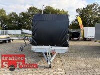 EDUARD 5022 -GD- Hochlader, Auffahrschienen & Winde, extra Bodenunterstützung, Bordwände 30cm -3000kg- Lfh: 63cm -195/50R13 mit Hochplane SP-Line Schiebeplane links - ÖKO Schräge - Rollo - Mittelrunge
