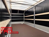EDUARD 5022 -GD- Hochlader, Auffahrschienen & Winde, extra Bodenunterstützung, Bordwände 30cm -3000kg- Lfh: 63cm -195/50R13 mit Hochplane SP-Line Schiebeplane links - ÖKO Schräge - Rollo - Mittelrunge