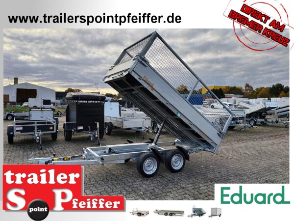 EDUARD 3116 -UD- Heckkipper, Auffahrschienen, Bordwände 30cm -750kg- E & H-Pumpe - Lfh: 63cm -195/50R13 Stützrad (48) - mit 3116 - Laubgitter pendelbar - 70cm hoch