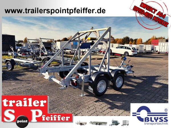 BLYSS Kabeltrommelanhänger KTT27 / V2 - 2 ACHSER, GEBREMST, 185 R14C - 4 Stützen - Winde