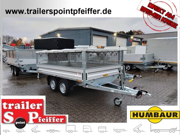 HUMBAUR HT 203116 Hochlader ALU 2000 kg - 310 x 165 mit SI-GI Laubgitter - Flachplane und 3 Bügel