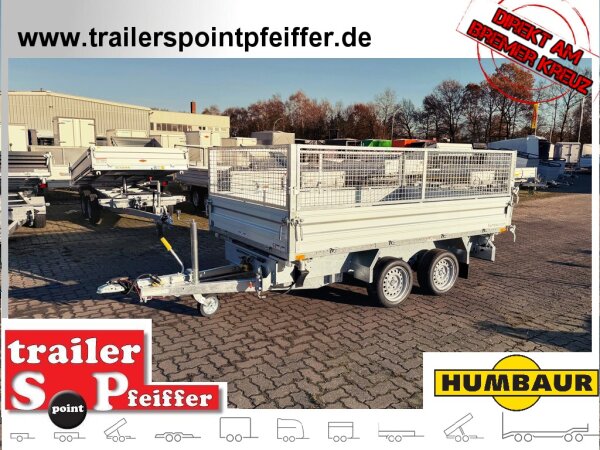 HUMBAUR HTK 2700.31 I 314 x 175 I 2700 KG I Dreiseitenkipper mit E-Pumpe - Rampenschacht  mit SI-GI Laubgitetr