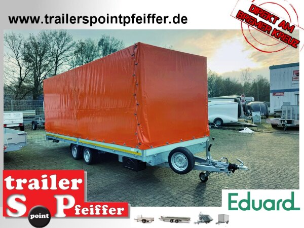 EDUARD 6022 -GD- Hochlader, Auffahrschienen, Bordwände 30cm -3500kg- Lfh: 63cm -195/50R13 mit Hochplane SP-Line mit Rollfix beidseitig und Heckrollo
