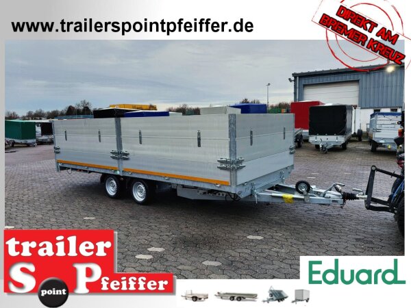 EDUARD 5022 -GD- Hochlader, kippbar, Rampen, Bordwände 30cm -3500kg- E-Pumpe - Lfh: 63cm -195/50R13 mit ALU Aufsatzbordwände 5022 - 70 cm hoch - Hochplane SP-Line