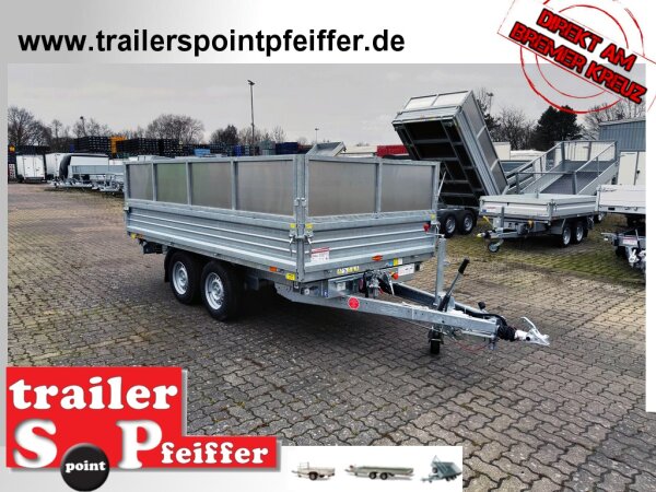DK-ST 3718/35 E Stahl Dreiseitenkipper mit E-Pumpe und Nothandpumpe mit Stahl - Kastenaufsatz