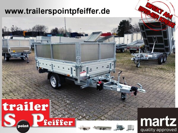 martz KIPPER 250 C S 1,5T Rückwärtskipper 250 x 150 ALU Wände Handpumpe mit Stahl Kastenaufsatz