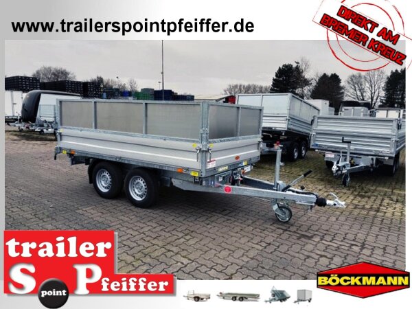 ABVERKAUF I Böckmann DK-AL 3218/35 E Alu - Dreiseitenkipper mit E-Pumpe und Nothandpumpe mit Stahl Kastenaufsatz