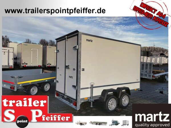 B-Ware / martz KARGO 300/2 - 750 KG Tandem Plywood Kofferanhänger  - ungebremst mit Zurrleisten - Heckstützen - 100 KM/H