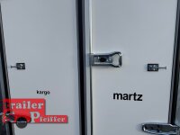 martz KARGO 300/2 - 750 KG Tandem Plywood Kofferanhänger  - ungebremst mit Zurrleisten - Heckstützen - 100 KM/H