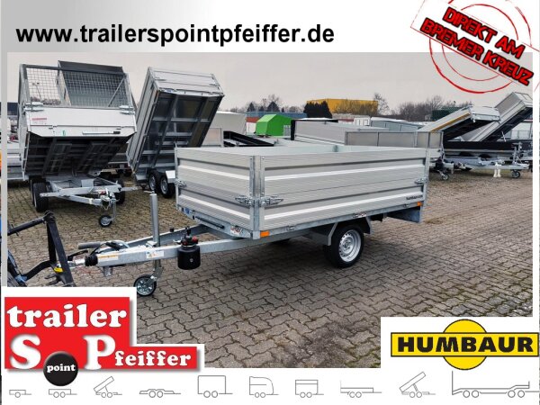 HUMBAUR HUK 152715 I 268 x 150 I 1500 KG I Rückwärtskipper mit Handpumpe mit ALU Aufsatzbordwänden 30 cm