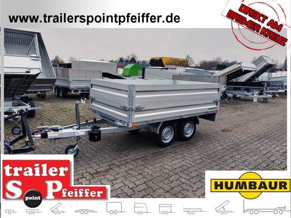HUMBAUR HUK 202715 I 268 x 150 I 2000 KG I Rückwärtskipper mit Handpumpe mit ALU Aufsatzbordwänden 30 cm