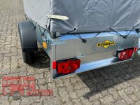 Aussteller / HUMBAUR Steely 750 kg ungebremst 205 x 109 mit Plane & Spriegel, LH 1000