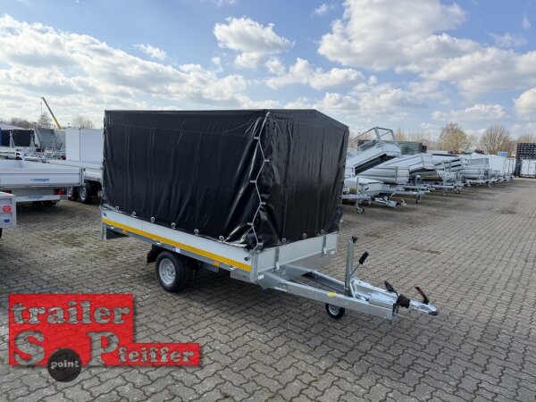 Aussteller / EDUARD 2514 -GE- Hochlader, Bordwände 30cm -1500kg- Lfh: 56cm -195/55R10 mit Hochplane N-Line Stahl - Gestell - Giebeldach 130