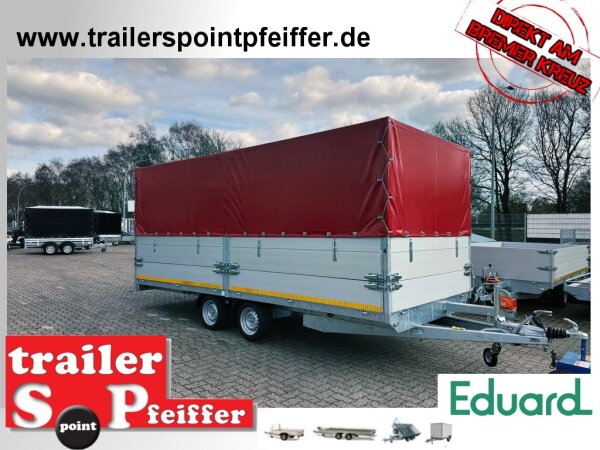 EDUARD 5022 -GD- Hochlader, Auffahrschienen & Winde, Bordwände 30cm -3500kg- Lfh: 63cm -195/50R13 mit Pendelbare Aufsatzbordwände (60 cm hoch) und Hochplane