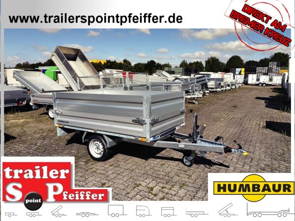 HUMBAUR HUK 152314 I 230 x 140 I 1500 KG I Rückwärtskipper mit Handpumpe mit ALU Aufsatzbordwänden 35 cm