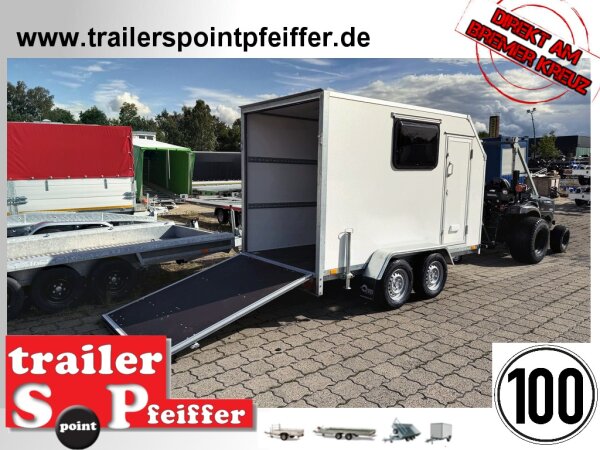 BLYSS Kofferanhänger mit Rampe F2030HTD/HK, AERO 305x150x180cm - Seitentür + Fenster - 100 KM/H - Zurrleisten - Heckstützen