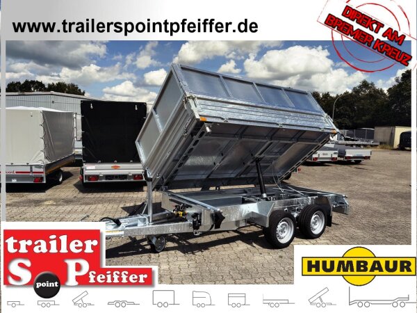 HUMBAUR HTK 3500.31 PROSTEEL I 314 x 175 I 3500 KG I Dreiseitenkipper mit E-Pumpe - Rampenschacht mit Fuhrmann Stahl Bordwand  mit Original Stahlblechaufsatz  kpl. - 600 mm