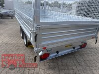 HUMBAUR HTK 3500.37 PROSTEEL I 362 x 184 I 3500 KG I Dreiseitenkipper mit E-Pumpe - Rampenschacht mit Fuhrmann Stahl Bordwand mit Original Stahlgitteraufsatz  - 600 mm