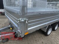 HUMBAUR HTK 3500.37 PROSTEEL I 362 x 184 I 3500 KG I Dreiseitenkipper mit E-Pumpe - Rampenschacht mit Fuhrmann Stahl Bordwand mit Original Stahlgitteraufsatz  - 600 mm