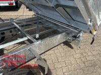 HUMBAUR HTK 3500.37 PROSTEEL I 362 x 184 I 3500 KG I Dreiseitenkipper mit E-Pumpe - Rampenschacht mit Fuhrmann Stahl Bordwand mit Original Stahlgitteraufsatz  - 600 mm