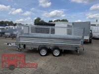 HUMBAUR HTK 3500.37 PROSTEEL I 362 x 184 I 3500 KG I Dreiseitenkipper mit E-Pumpe - Rampenschacht mit Fuhrmann Stahl Bordwand mit Original Stahlgitteraufsatz  - 600 mm