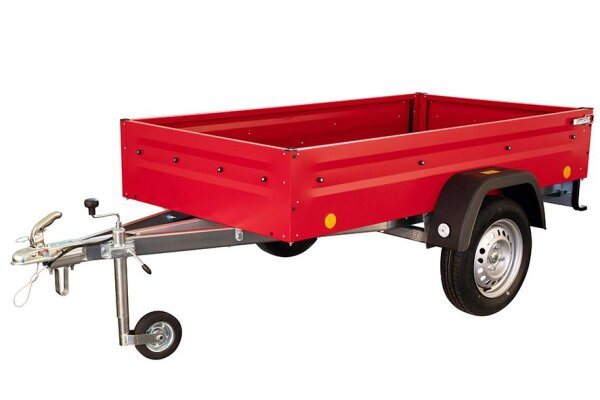 TPV TL-EU2 - Tieflader Anhänger 750 kg - ROT - pulverbeschichtet - ungebremst - 100 KM/H - Zurrösen - 13 pol. Stecker