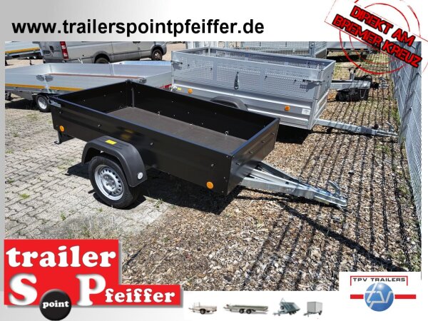 TPV TL-EU2 - SCHWARZ - pulverbeschichtet - Anhänger 750 kg - UE - 100 KM/H - Zurrösen - 13 pol. Stecker