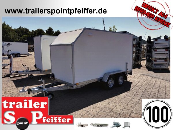 BLYSS Kofferanhänger F2736HTD, AERO 353x150x180cm - 100 KM/H - Zurrleisten - Heckstützen