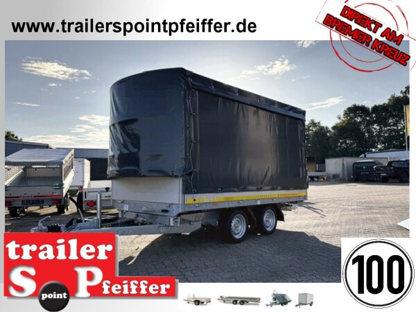 Gebraucht I  EDUARD 3318 -GD- 3-Seitenkipper, Auffahrschienen, Bordwände 40cm -2700kg- E & H-Pumpe - Lfh: 63cm -195/50R13 mit Hochplane SP-Line  - Schiebeplanen - Heckrollo - 100 KM/H uvm