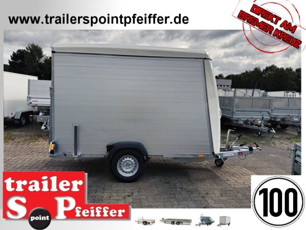 BLYSS ALU Kofferanhänger FL1331HC - 310x160x180cm - 100 KM/H - Tür/Rampe Kombination - Stützen - POLY Bug und Haube