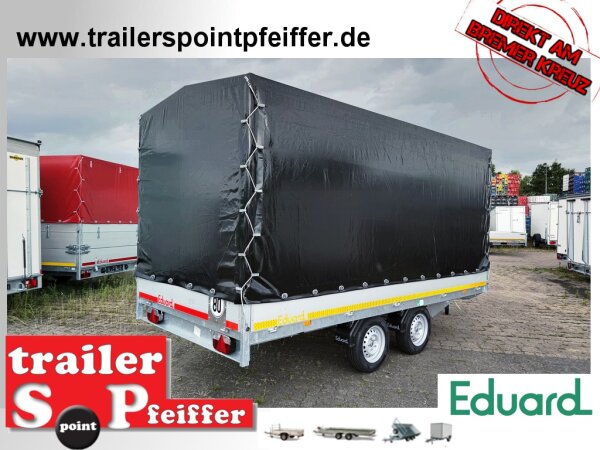 ABVERKAUF EDUARD 4018 -GD- Hochlader, Bordwände 30cm -2000kg- Lfh: 72cm -155/80R13 mit Hochplane N-Line Stahl - Gestell - Giebeldach