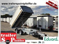 EDUARD 3518 -GD- 3 Seitenkipper, Auffahrschienen, Bordwände 30cm -3500kg- E & H-Pumpe - Lfh: 66cm -195/50R13 ALU Aufsatz - Flachplane mit Bügeln - Staukiste