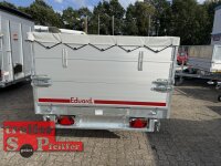 EDUARD 3518 -GD- 3 Seitenkipper, Auffahrschienen, Bordwände 30cm -3500kg- E & H-Pumpe - Lfh: 66cm -195/50R13 ALU Aufsatz - Flachplane mit Bügeln - Staukiste