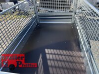 AKTION /  Brenderup 1205 SUB 750 " Der neue Kippi " - ABKLAPPBARE ZUGDEICHSEL / VERTIKAL ABSTELLEN mit LAUBGITTERAUFSATZ 50 CM - Stützrad + Stützen
