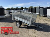 AKTION /  Brenderup 1205 SUB 750 " Der neue Kippi " - ABKLAPPBARE ZUGDEICHSEL / VERTIKAL ABSTELLEN mit LAUBGITTERAUFSATZ 50 CM - Stützrad + Stützen
