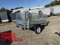 AKTION /  Brenderup 1205 SUB 750 " Der neue Kippi " - ABKLAPPBARE ZUGDEICHSEL / VERTIKAL ABSTELLEN mit LAUBGITTERAUFSATZ 50 CM - Stützrad + Stützen