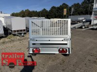 AKTION /  Brenderup 1205 SUB 750 " Der neue Kippi " - ABKLAPPBARE ZUGDEICHSEL / VERTIKAL ABSTELLEN mit LAUBGITTERAUFSATZ 50 CM - Stützrad + Stützen