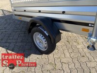 AKTION /  Brenderup 1205 SUB 750 " Der neue Kippi " - ABKLAPPBARE ZUGDEICHSEL / VERTIKAL ABSTELLEN mit LAUBGITTERAUFSATZ 50 CM - Stützrad + Stützen