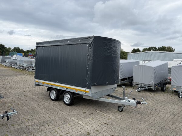 Aussteller /  EDUARD 3318 -GD- Hochlader, Bordwände 30cm -2000kg- Lfh: 72cm -155R13 mit Hochplane SP-Line vorne RUND - Schiebeplane beidseitig - Heckrollo