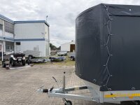 Aussteller /  EDUARD 3318 -GD- Hochlader, Bordwände 30cm -2000kg- Lfh: 72cm -155R13 mit Hochplane SP-Line vorne RUND - Schiebeplane beidseitig - Heckrollo