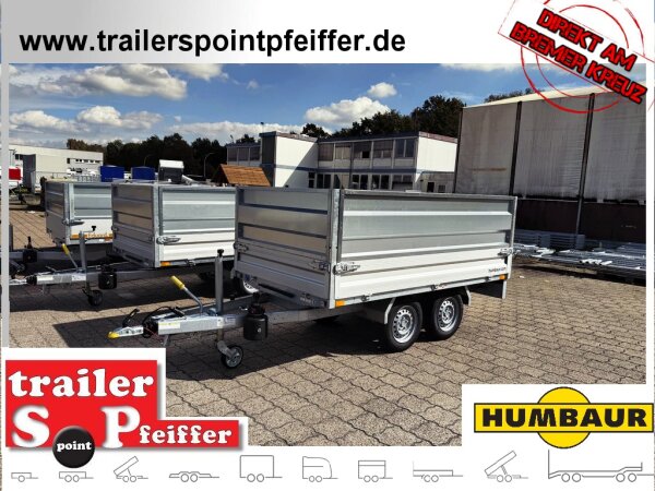 HUMBAUR HUK 202715 I 268 x 150 I 2000 KG I Rückwärtskipper mit Handpumpe mit HR Stahl-Blechaufsatz – 4-seitig pendelnd, galvanisch verzinkt