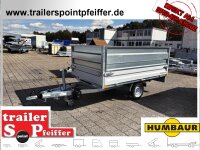 HUMBAUR HUK 152715 I 268 x 150 I 1500 KG I Rückwärtskipper mit Handpumpe mit HR Stahl-Blechaufsatz – 4-seitig pendelnd, galvanisch verzinkt