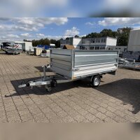 HUMBAUR HUK 152715 I 268 x 150 I 1500 KG I Rückwärtskipper mit Handpumpe mit HR Stahl-Blechaufsatz – 4-seitig pendelnd, galvanisch verzinkt