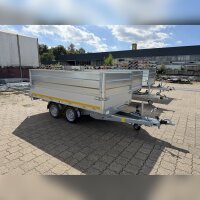 EDUARD 3116 -GD- Heckkipper, Bordwände 30cm -2700kg- H-Pumpe - Lfh: 63cm -195/50R13 mit HR Stahl-Blechaufsatz – 4-seitig pendelnd, galvanisch verzinkt
