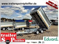 EDUARD 3116 -GD- Heckkipper, Auffahrtschienen, Bordwände 30cm -2700kg- E & H-Pumpe - Lfh: 63cm -195/50R13 mit HR Stahl-Blechaufsatz – 4-seitig pendelnd, galvanisch verzinkt