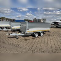 EDUARD 3116 -GD- Heckkipper, Auffahrtschienen, Bordwände 30cm -2700kg- E & H-Pumpe - Lfh: 63cm -195/50R13 mit HR Stahl-Blechaufsatz – 4-seitig pendelnd, galvanisch verzinkt