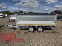 EDUARD 3116 -GD- Heckkipper, Auffahrtschienen, Bordwände 30cm -2700kg- E & H-Pumpe - Lfh: 63cm -195/50R13 mit HR Stahl-Blechaufsatz – 4-seitig pendelnd, galvanisch verzinkt
