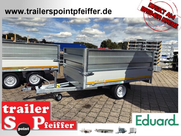 EDUARD 2615 -GE- Hochlader, Bordwände 30cm -1500kg- Lfh: 63cm -195/50R13 mit HR Stahl-Blechaufsatz – 4-seitig pendelnd, galvanisch verzinkt