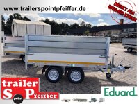 EDUARD 2615 -GD- Heckkipper, Bordwände 30cm -2000kg- H-Pumpe - Lfh: 72cm -155R13 mit HR Stahl-Blechaufsatz – 4-seitig pendelnd, galvanisch verzinkt