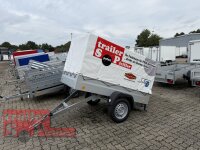 B-Ware / TPV KD-EU2 Anhänger mit ORIGINAL Stahl Gestell und Werbeplane 115 cm (SB) - Stützrad - ungebremst - 13 pol. - Zurrösen - 100 KM/H